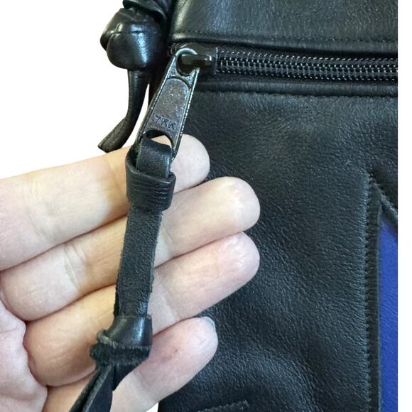 Ilze Heider Artsy Leather Design Crossbody Purse Black Colorful Shapes Eclectic - Picture 7 of 13